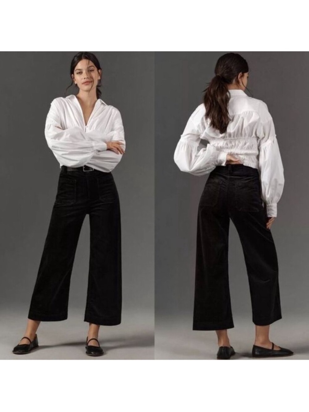 Maeve The Colette Black Velvet Wide Leg Full Length High Rise Pants Size 29